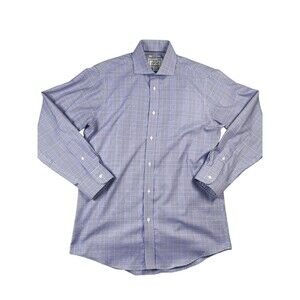 Jos. A. Bank 1905 Dress Shirt Men's 15.5 Purple White Plaid Non-Iron Tailored